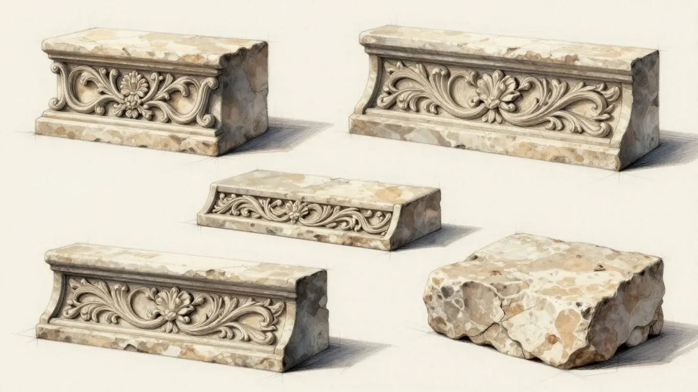 Sketch of elegant limestone molding pieces