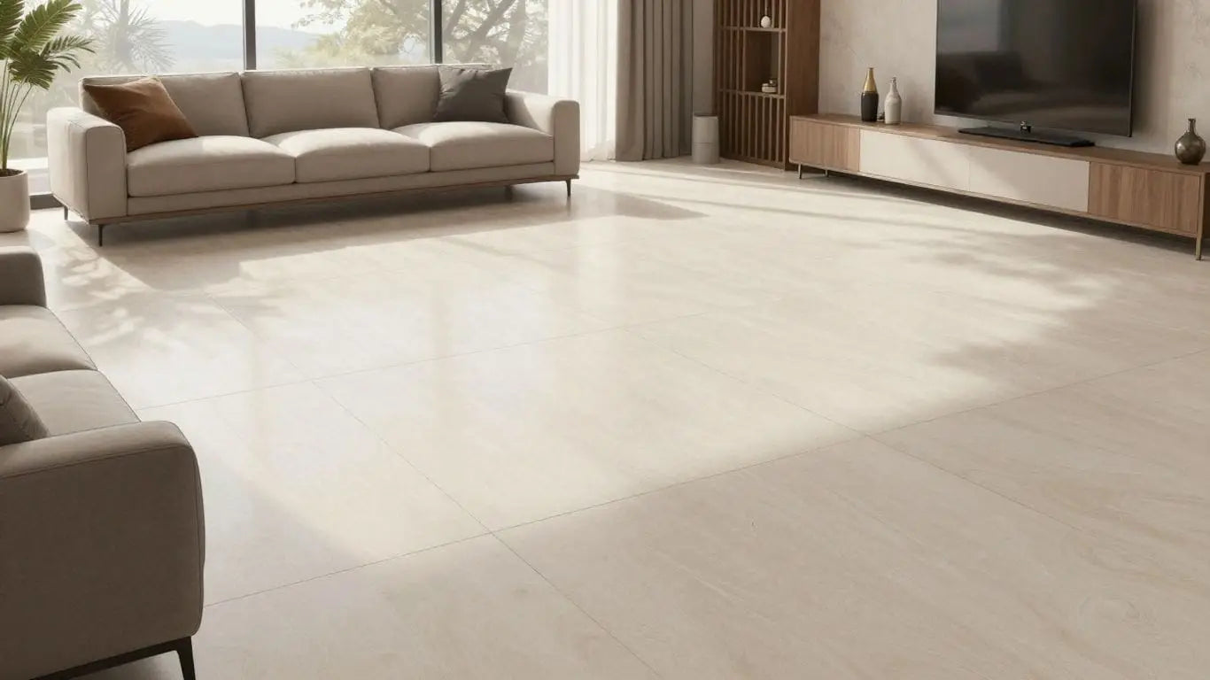 Large format tiles in a spacious room sketch.