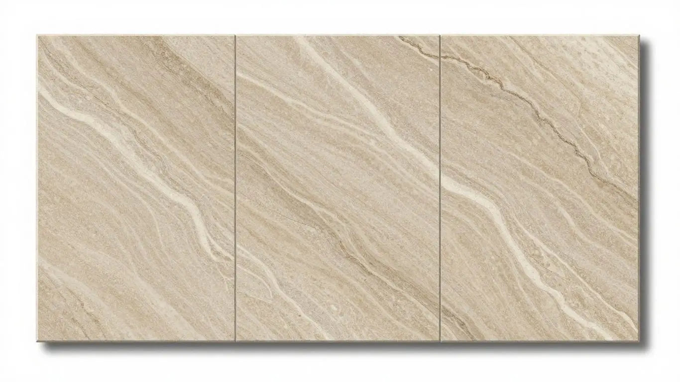 Vein cut travertine tiles with natural patterns and earthy tones.
