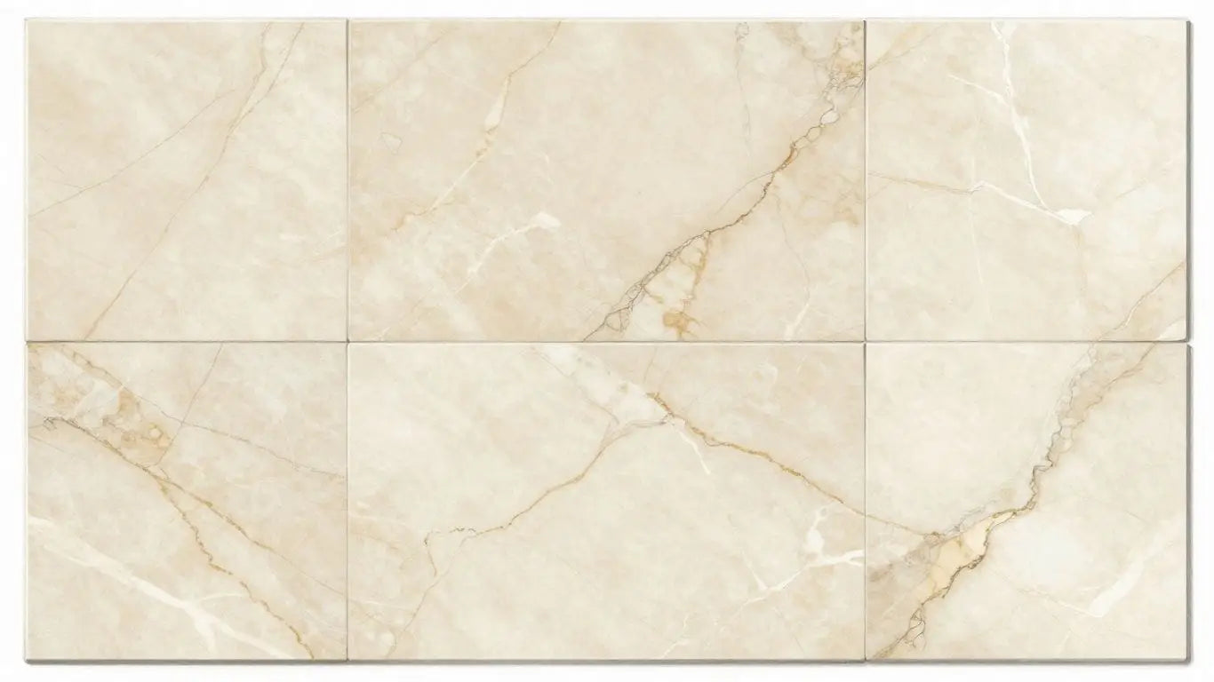 Crema Marfil marble tiles with subtle veining.