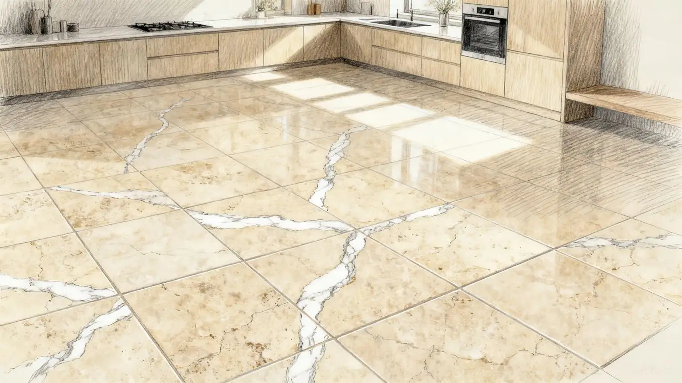 Travertine floor tiles with natural veining