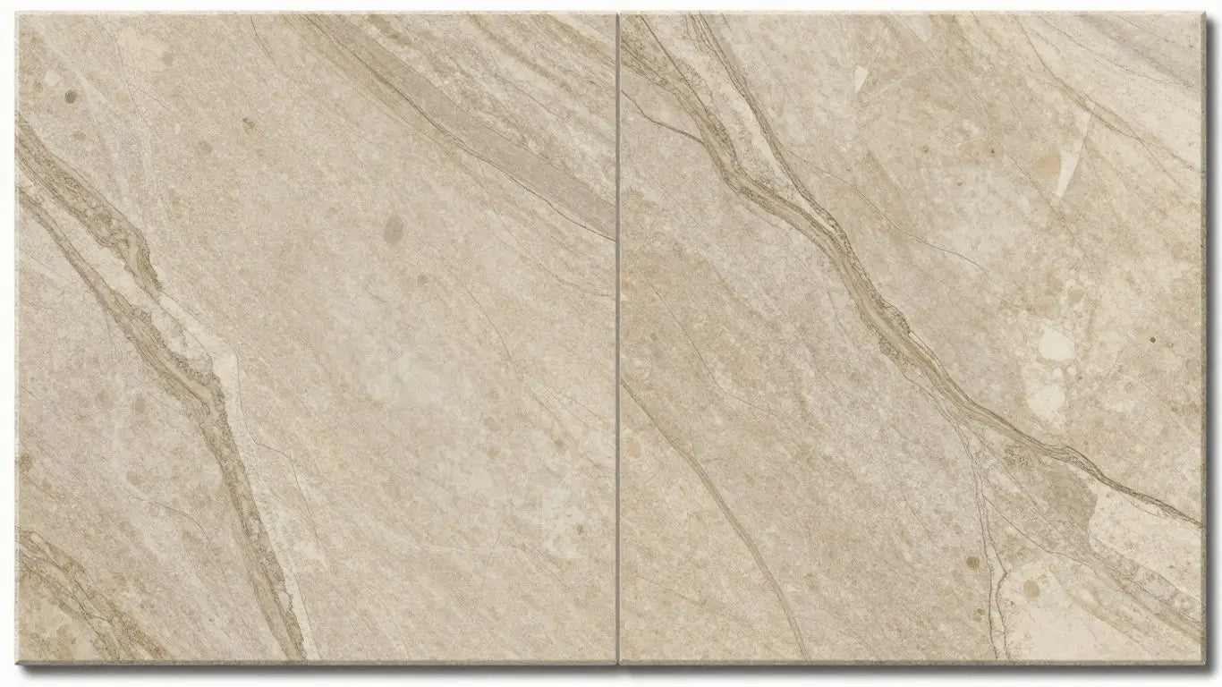 Vein cut travertine tiles with linear patterns