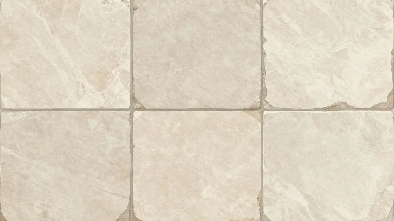 Light limestone tiles with natural veining and matte finish.