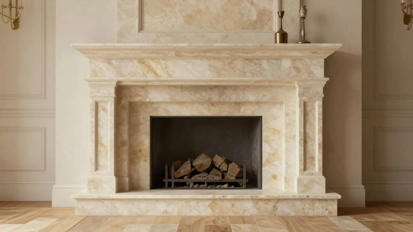 French limestone fireplace and flooring sketch