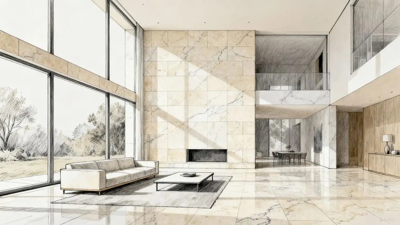 Limestone tiles in living room