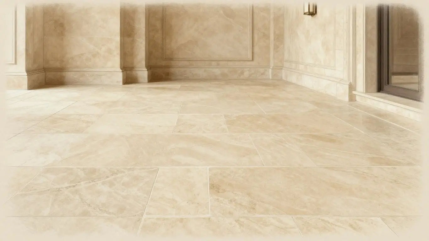 Elegant beige limestone interior and exterior design sketch.