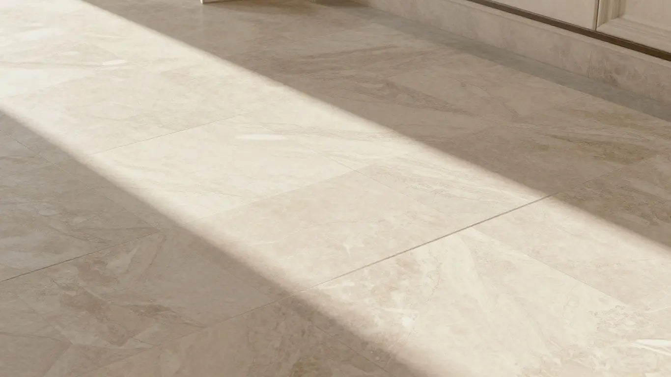 Elegant limestone tile floor in a sunlit room.
