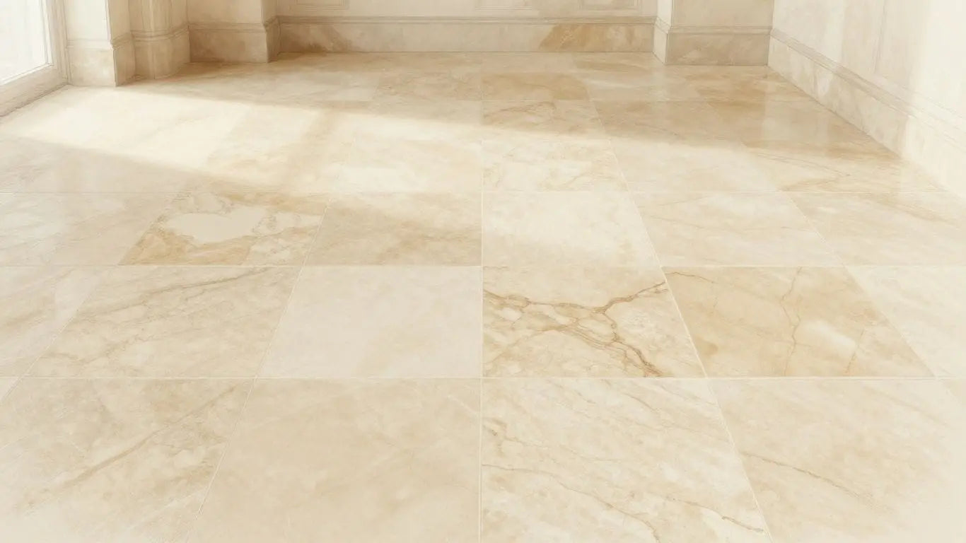 Elegant mocha cream limestone tiles in a sunlit room.