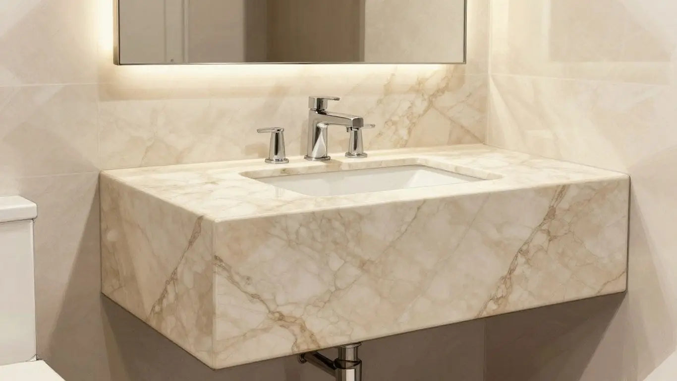 Queen Beige Marble vanity countertop in a bathroom sketch.