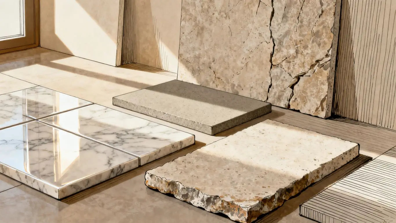 Textured marble finishes in a refined room