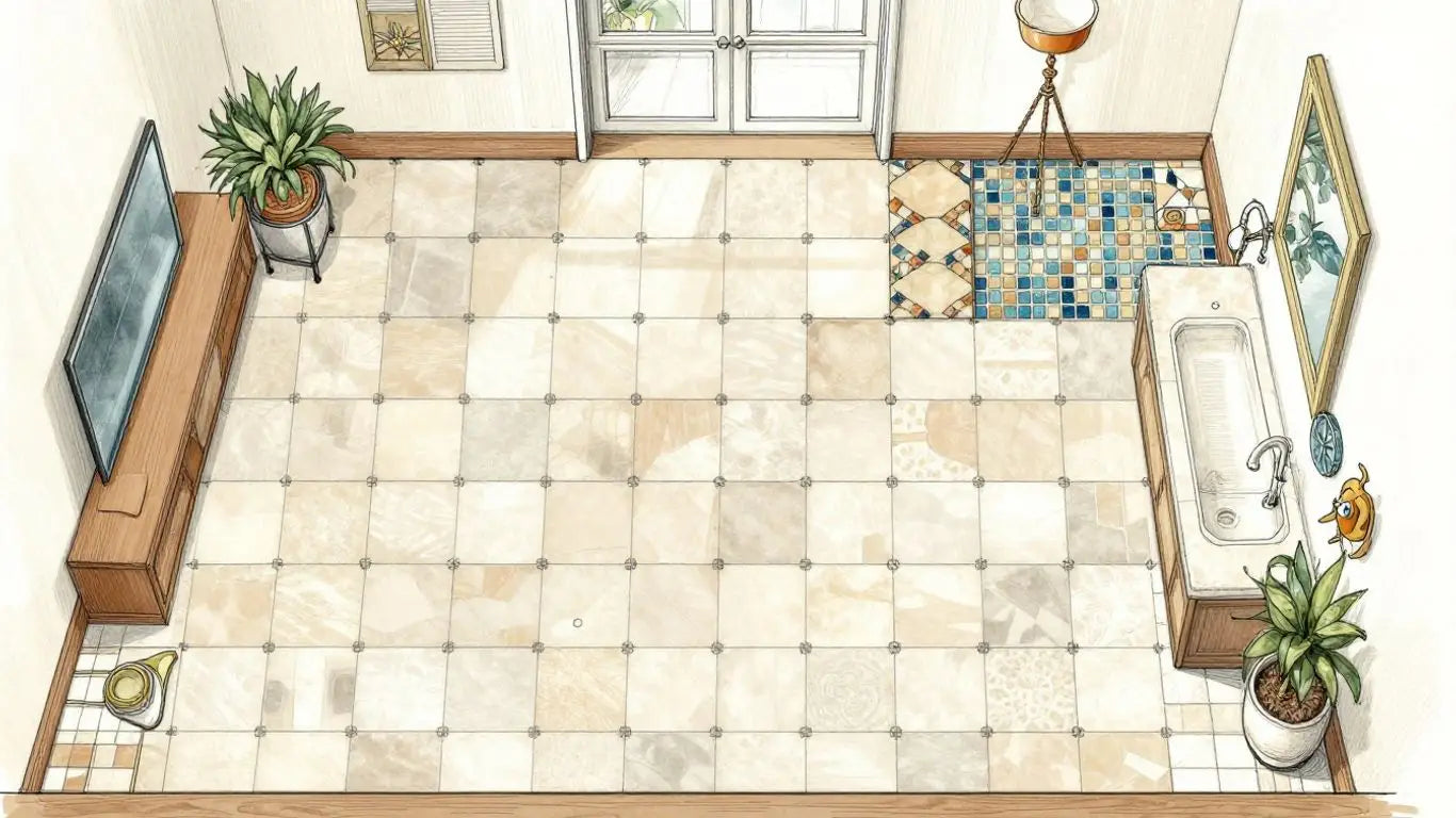 Room floor plan with different tile sizes