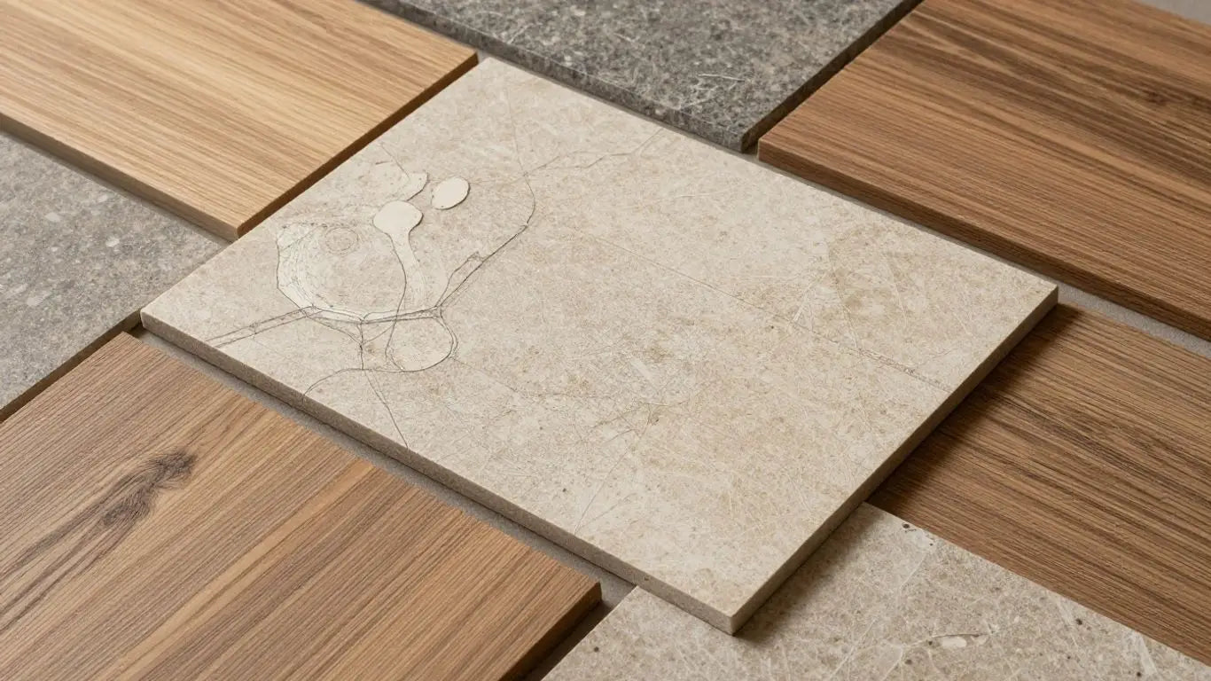 Various surface materials like wood, stone, and tile textures.