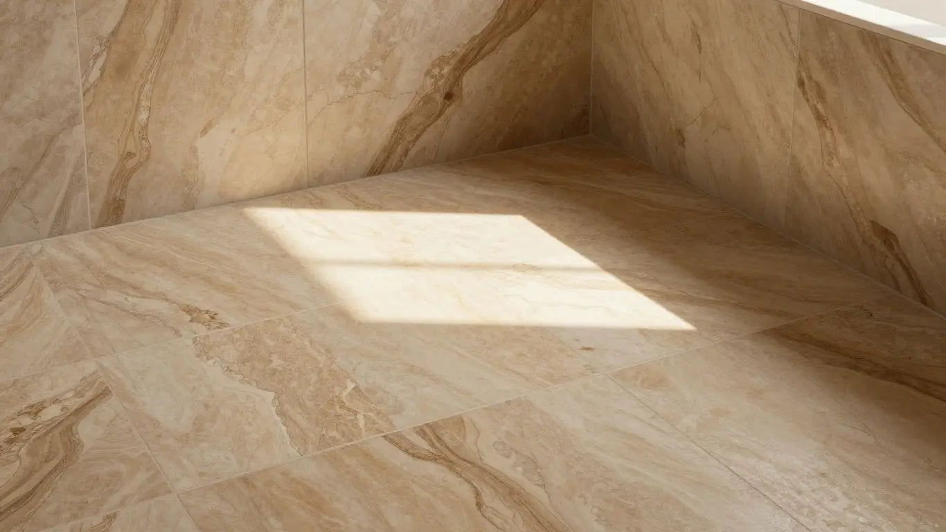 Bathroom with Noce Travertine tiles