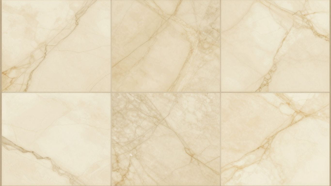 Crema Marfil marble tiles with warm tones and subtle veining.