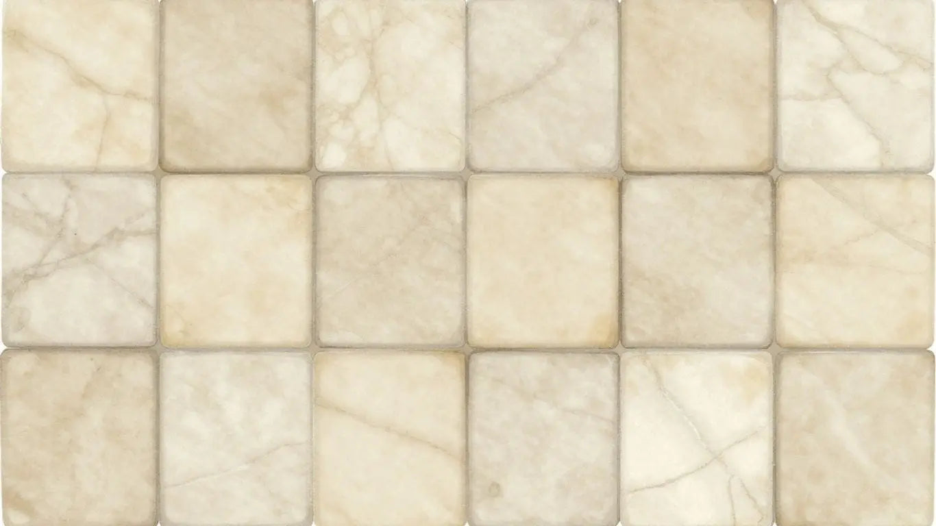 Crema Marfil tumbled marble tiles checkerboard pattern