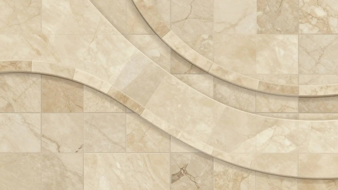 Beige marble mosaic tiles with subtle veining.