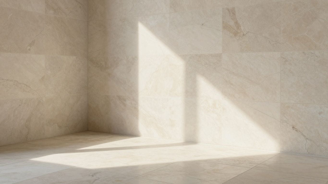 Light limestone tiles in a bright, airy room sketch.