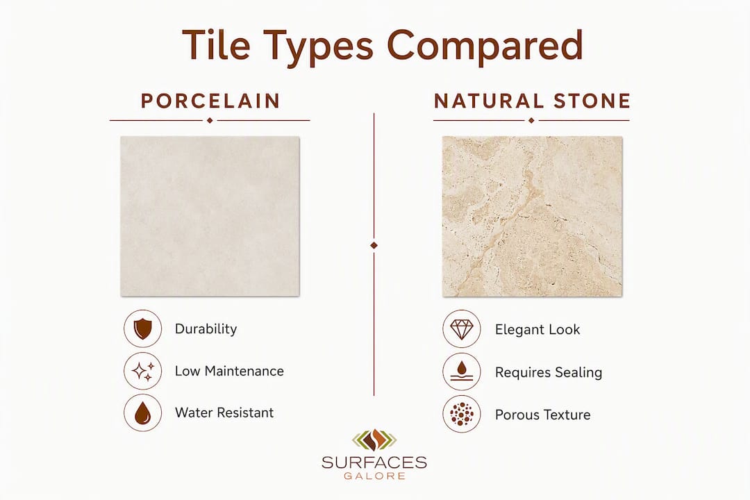 Infographic comparing porcelain and natural stone tiles