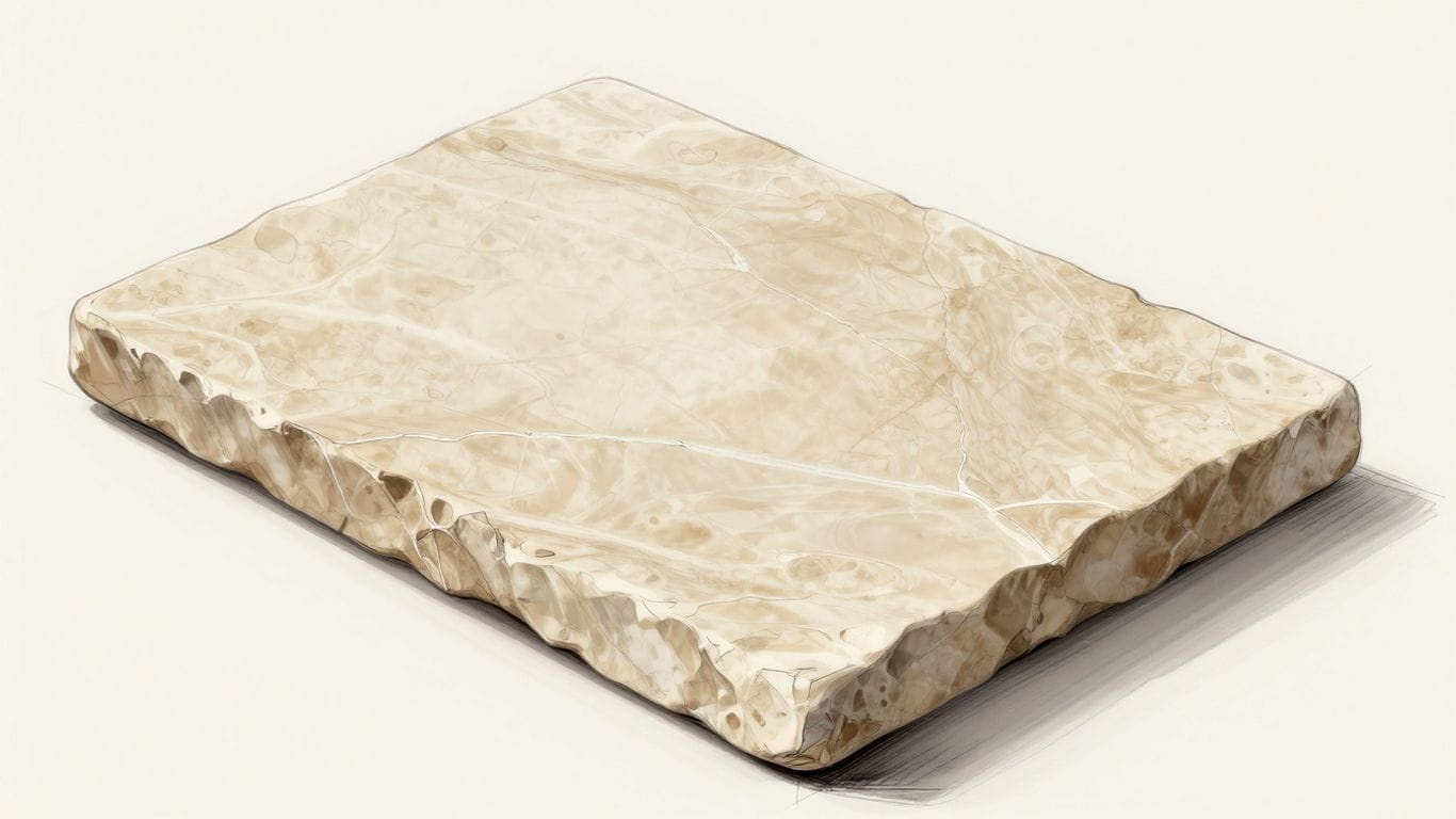 Crema Balkan Limestone slabs with natural veining.