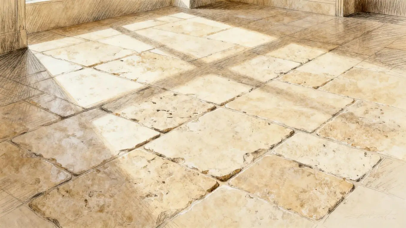 A close perspective of textured tumbled travertine tile