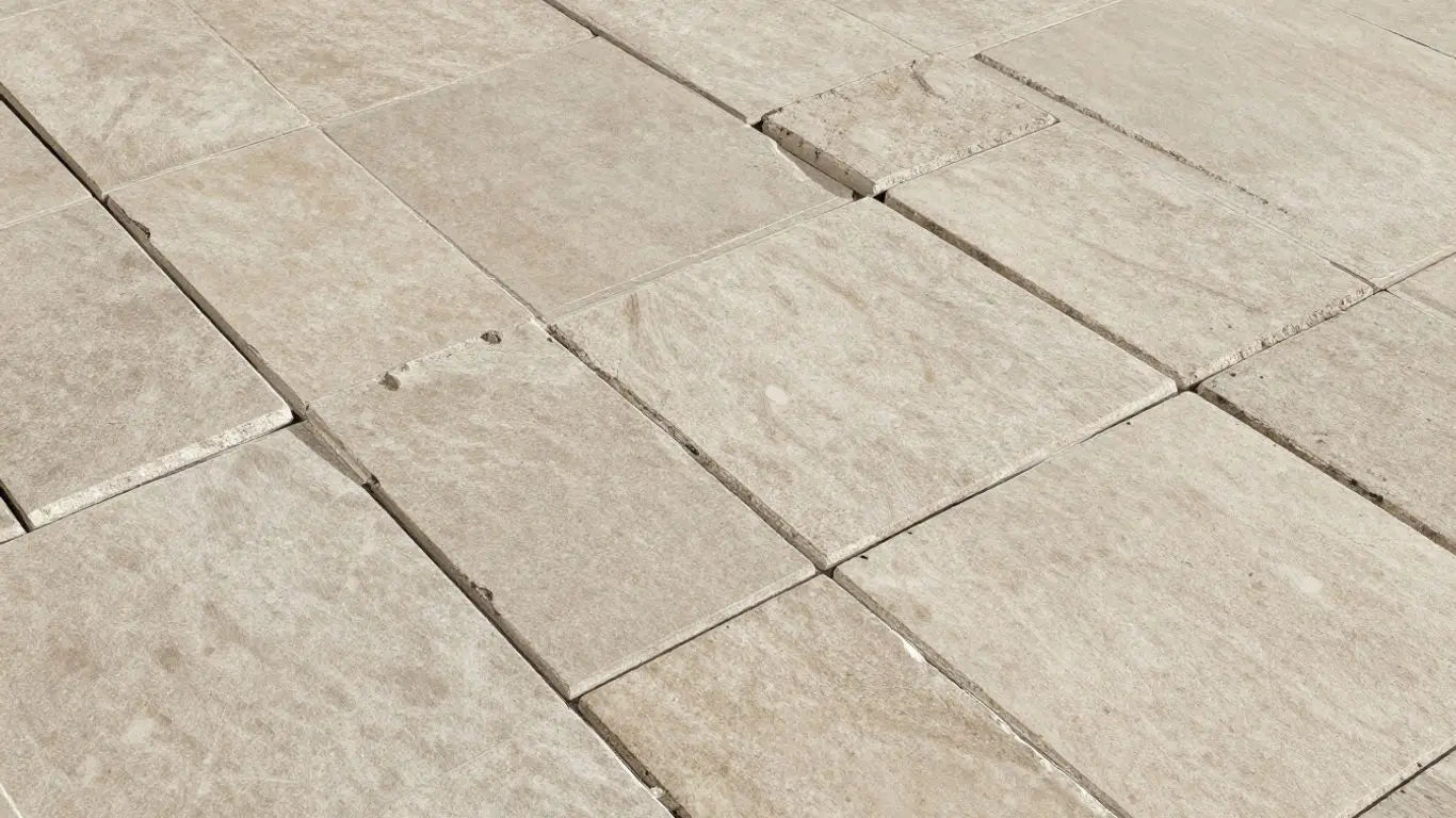 Sketch of St. Croix 16x24 limestone tiles being installed.