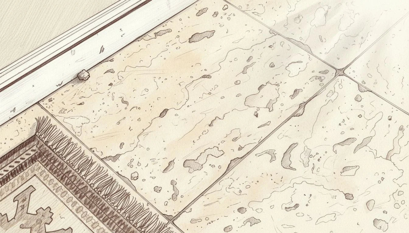 Close-up view of unfilled travertine tile