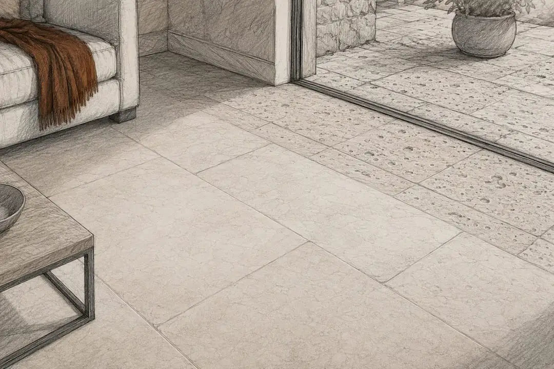 Filled and unfilled travertine flooring