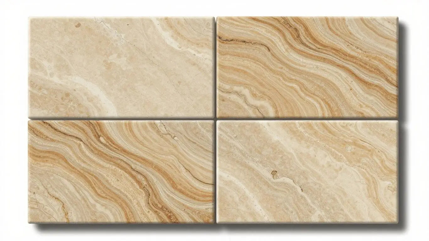 Scabos Travertine tiles with unique earthy colors and patterns.