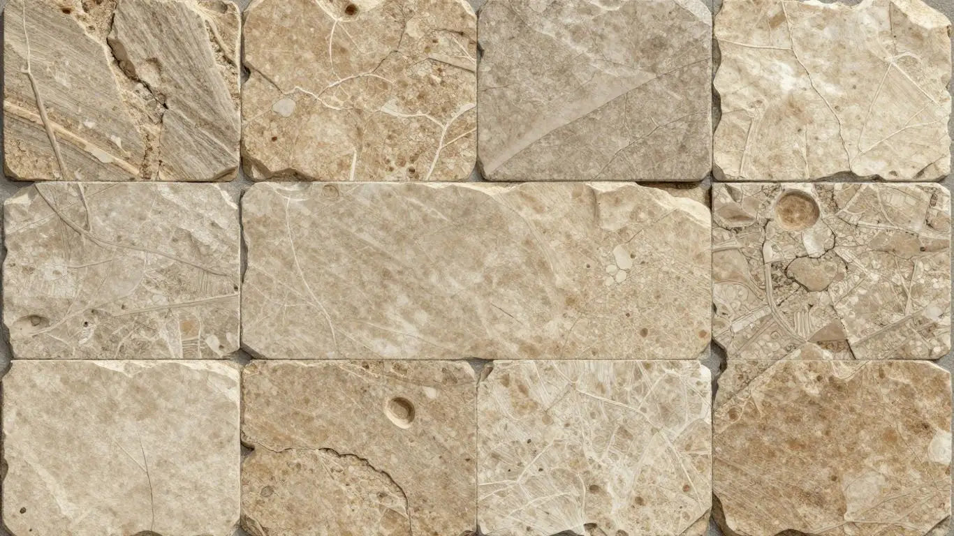 Travertine mosaic tiles on a wall, sketch style.