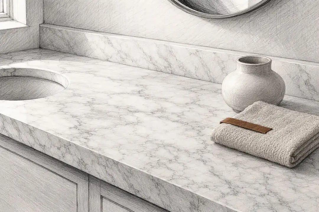Honed marble bathroom vanity detail