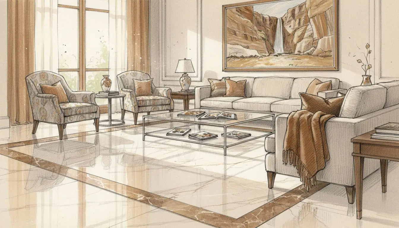 Living room with marble border inlay detail
