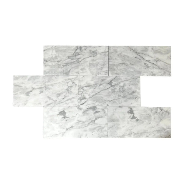 Bianco Carrara Standard 12X24 Polished Marble Tiles with marble pattern showcasing elegance