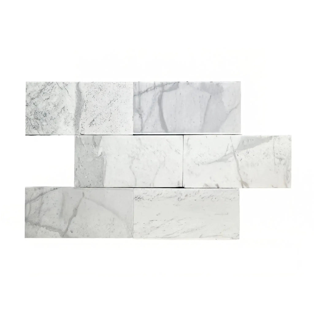 White marble brick pattern on Bianco Carrara Standard Polished Marble Tile 12x24