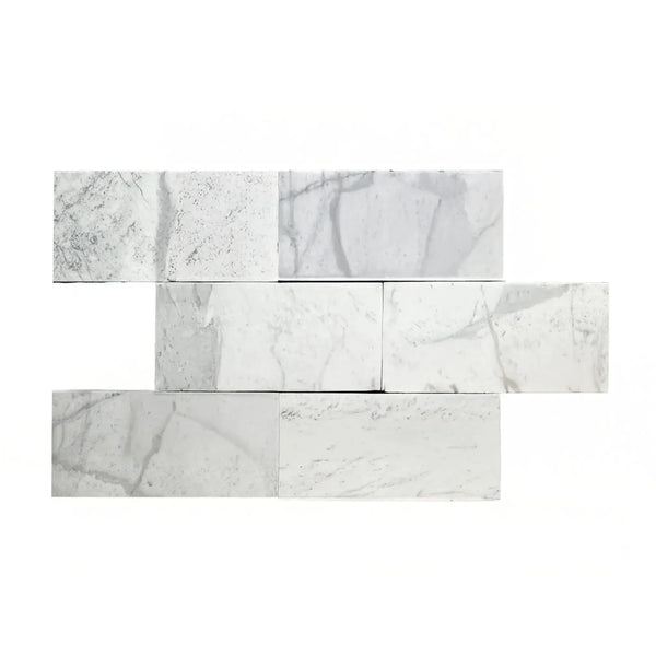 White marble brick pattern on Bianco Carrara Standard Polished Marble Tile 12x24
