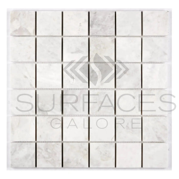 White marble mosaic tile in Bianco Congelato 2X2 Brick Mosaic Dolomite Leathered design