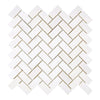 White Herringbone tile mosaic featuring Bianco Dolomite polished marble design