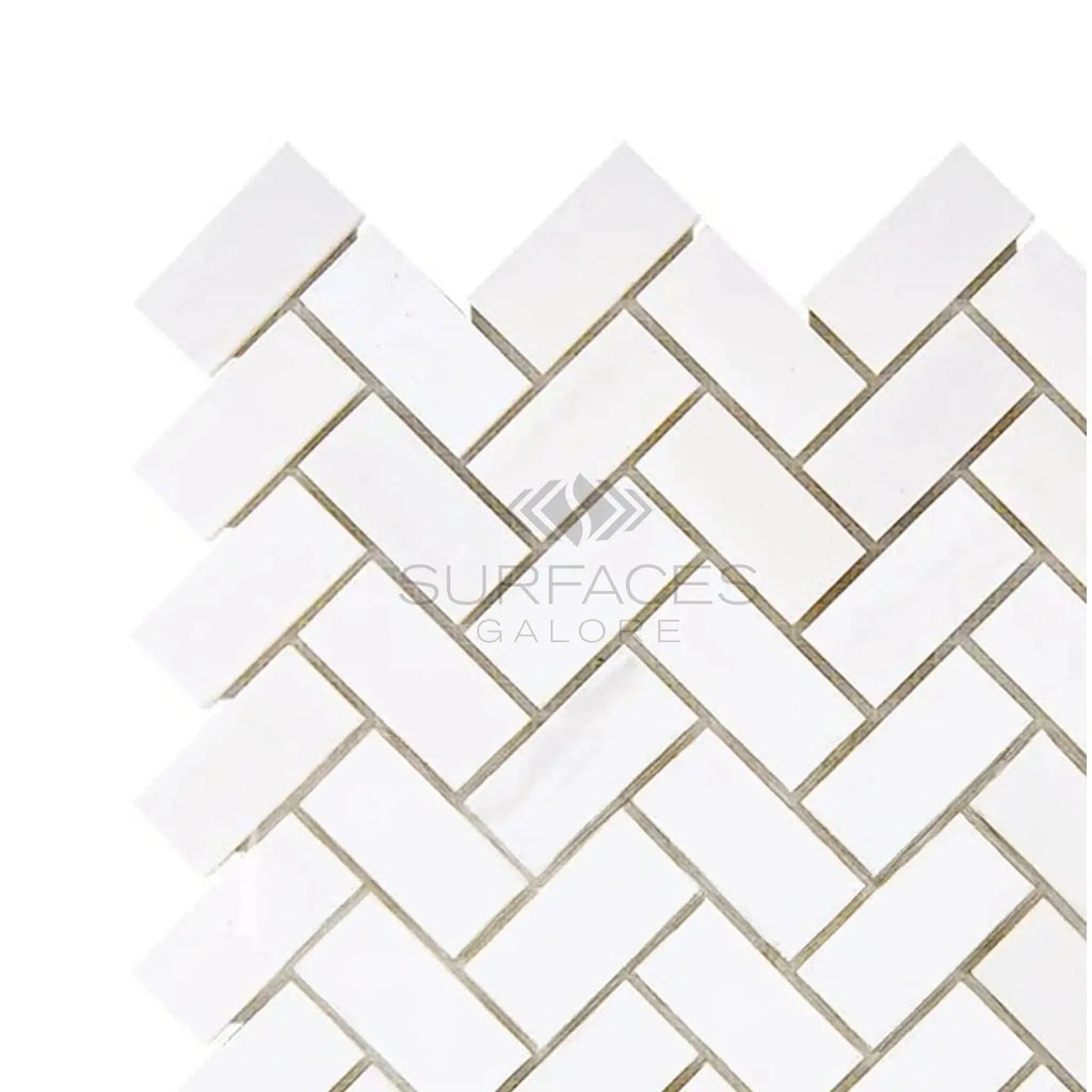 White Herringbone tile pattern for Bianco Dolomite Mosaic Marble Honed