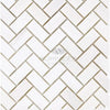 White herringbone tile pattern in Bianco Dolomite Marble Mosaic Honed finish