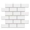 White beveled subway tile sheet from Bianco Dolomite 2X4 Brick Mosaic Marble