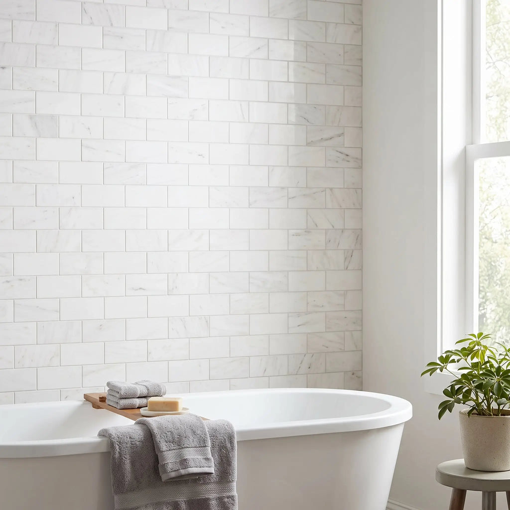 White dolomite 2x4 brick mosaic marble polished subway tile wall with white marble effect for interior use