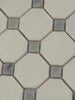 Beige and gray hexagonal mosaic in Bianco Dolomite octagon marble tile