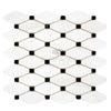 White and black diamond mosaic tile in Bianco Dolomite Octave polished or honed finish