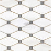 White and gray mosaic tile pattern in Bianco Dolomite Octave with blue-gray accents