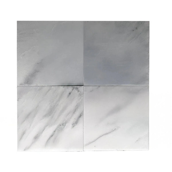 Four square Bianco Venatino White Marble tiles 12X12 polished micro-beveled edge