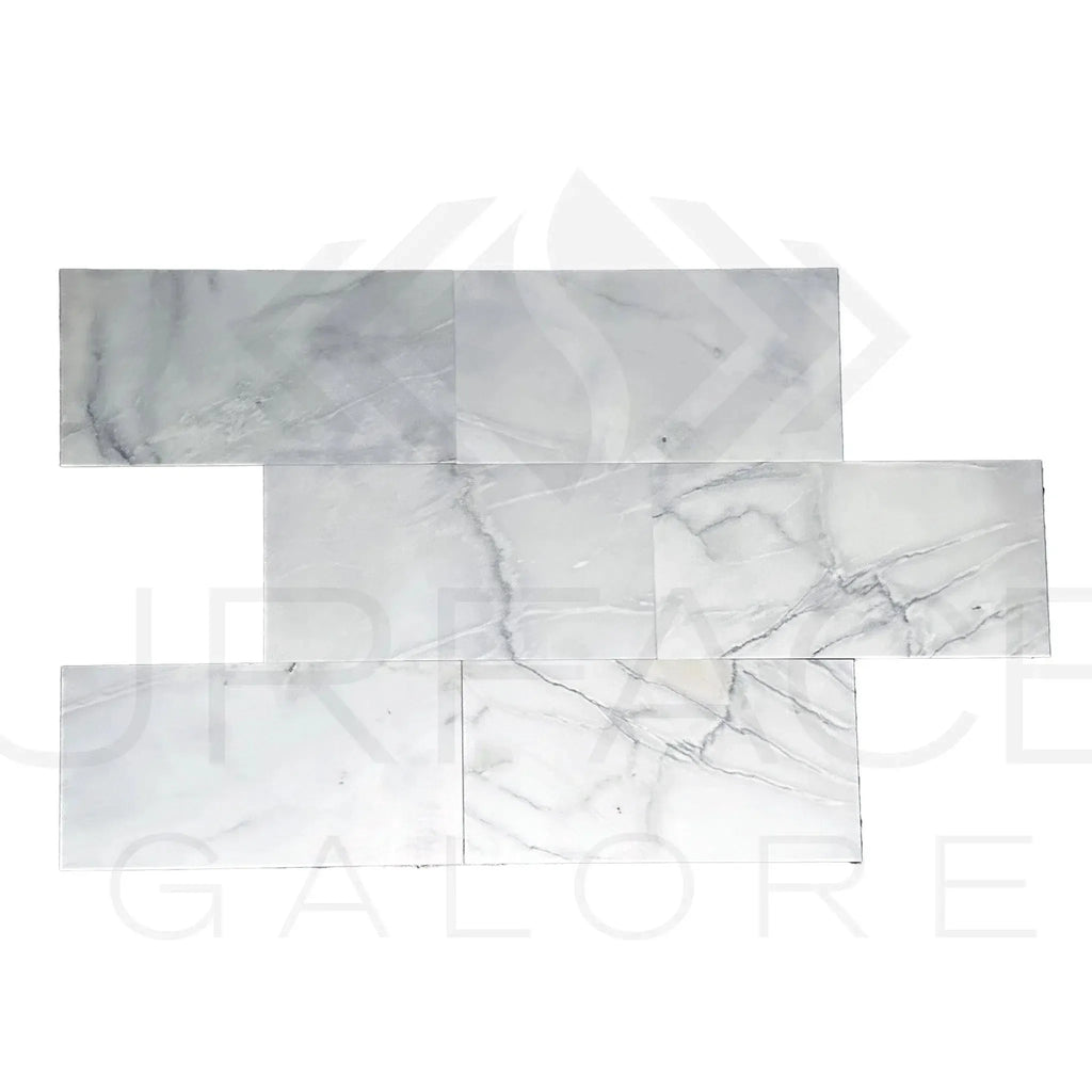 White marble brick pattern tile Bianco Venatino 12X24 honed micro-beveled edge