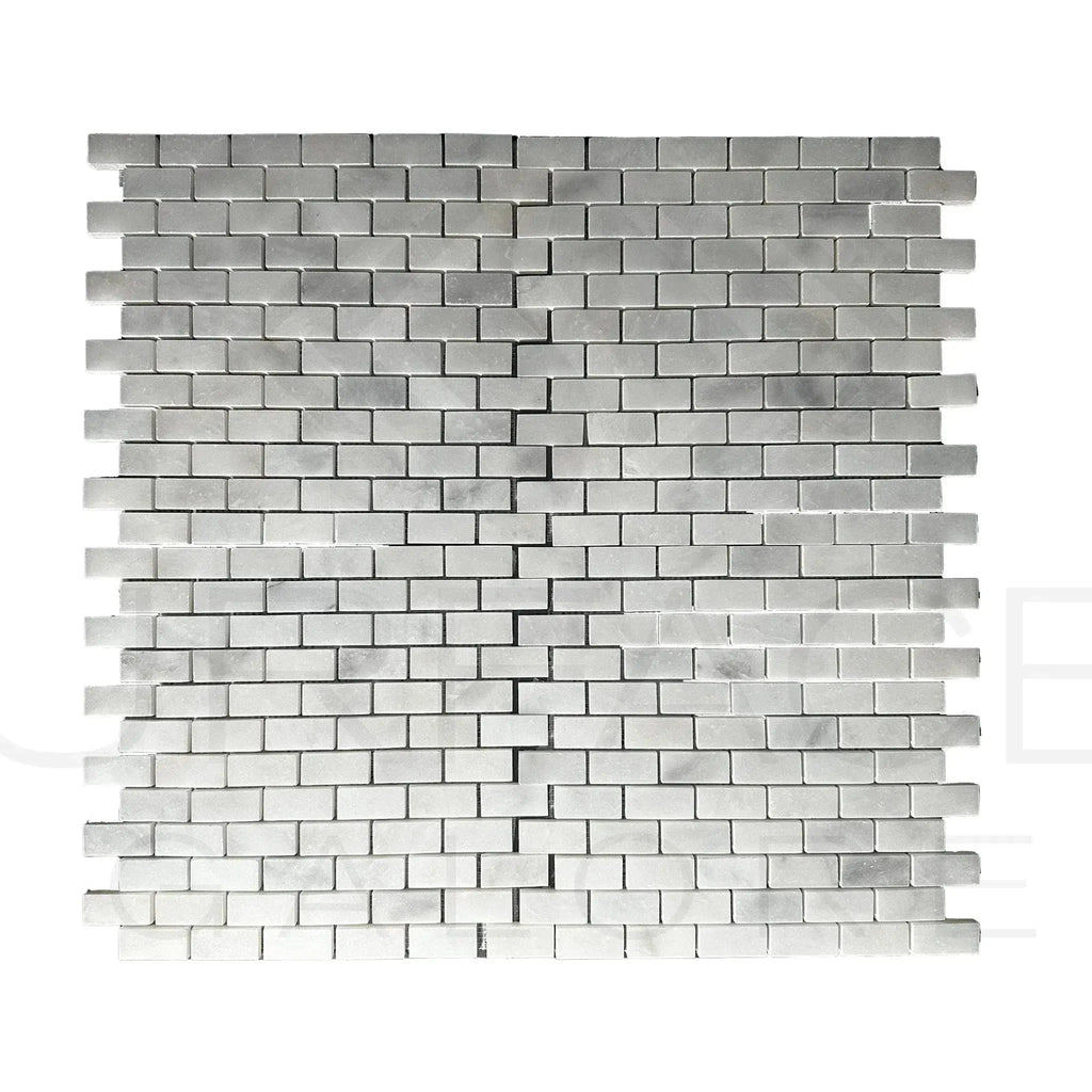 Gray brick mosaic tile in Bianco Venatino White Marble 1X2 Polished design
