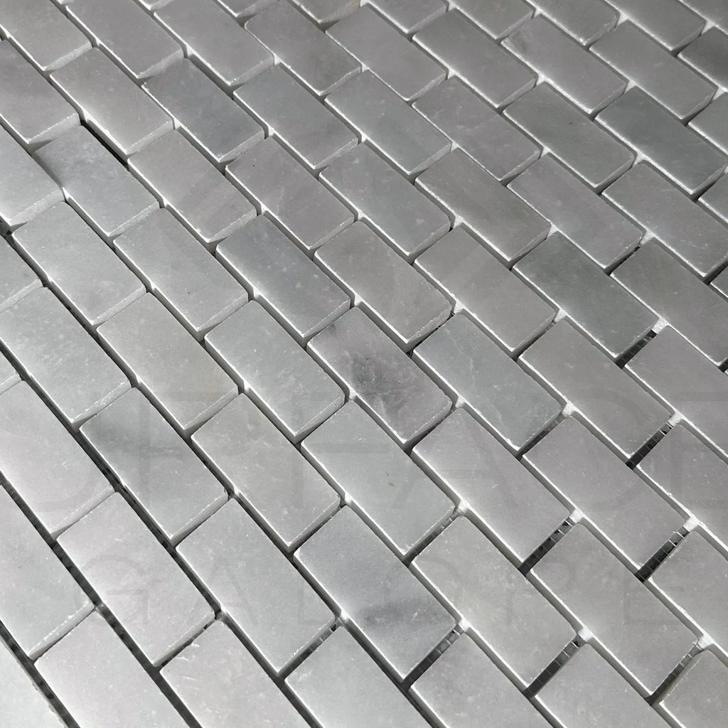 Gray rectangular tile pattern of Bianco Venatino White Marble Polished Mosaic Tile