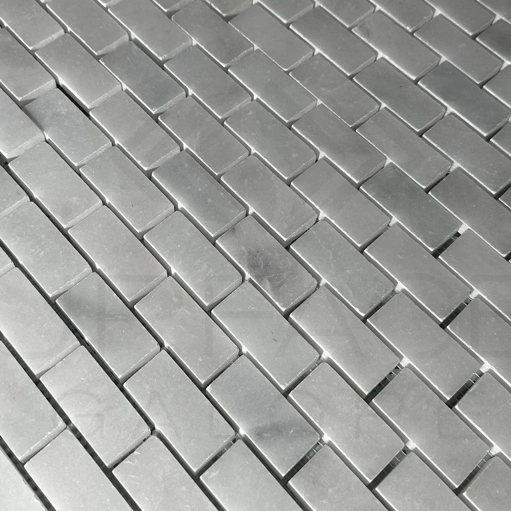 Gray rectangular tile pattern of Bianco Venatino White Marble Mosaic Tile