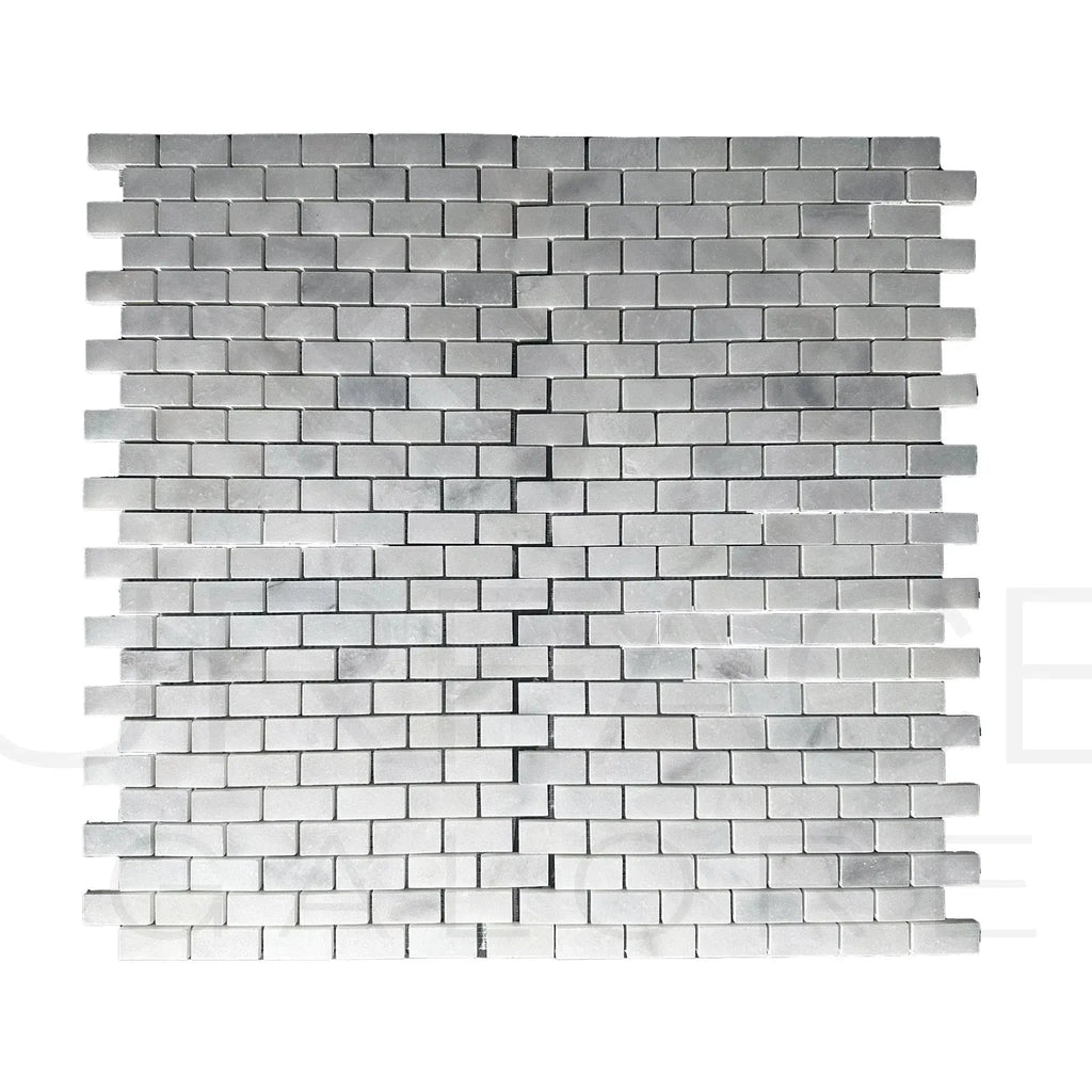 Gray brick mosaic tile sheet from Bianco Venatino White Marble polished collection