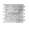 Silver brick mosaic tile in Bianco Venatino White Marble polished finish